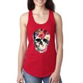 thumbnail image 1 of Roses Skeleton Face Floral Skull Fashion Ladies Racerback Tank Top, Red, Small, 1 of 1