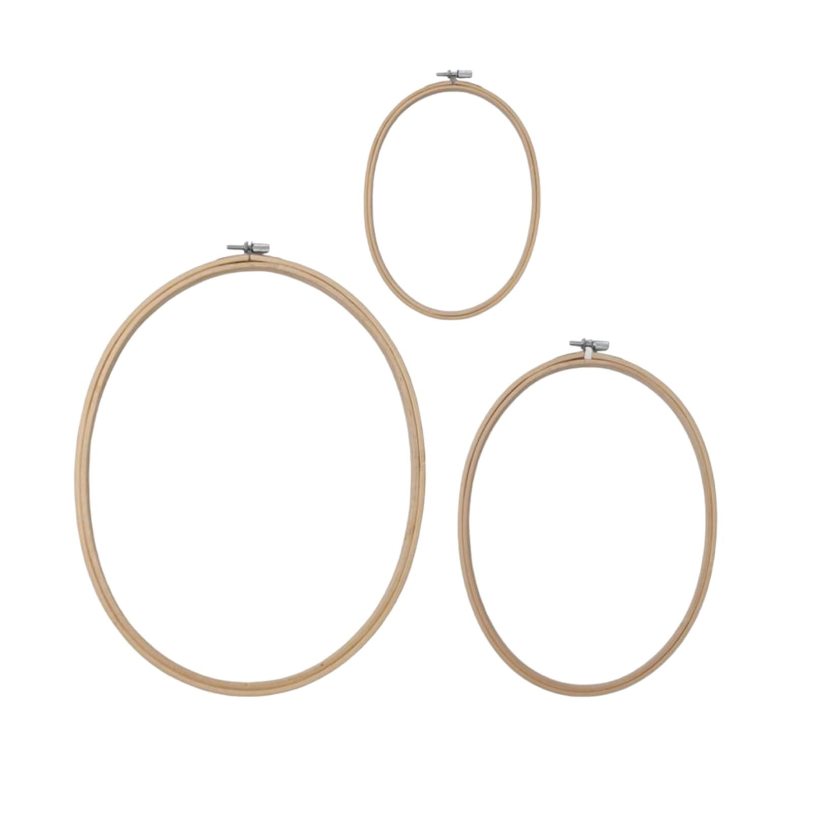 Tachiuwa 3Pcs Oval Embroidery Hoops Cross Stitch Frame Reusable Needlework Sturdy Portable Wooden Hoop for Sewing Embroidery Projects