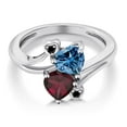 thumbnail image 3 of Gem Stone King 925 Sterling Silver Persian Blue Moissanite Red Rhodolite Garnet and Black Diamond Ring for Women (1.55 Cttw, Heart Shape 6MM, Gemstone Birthstone, Size 9), 3 of 6