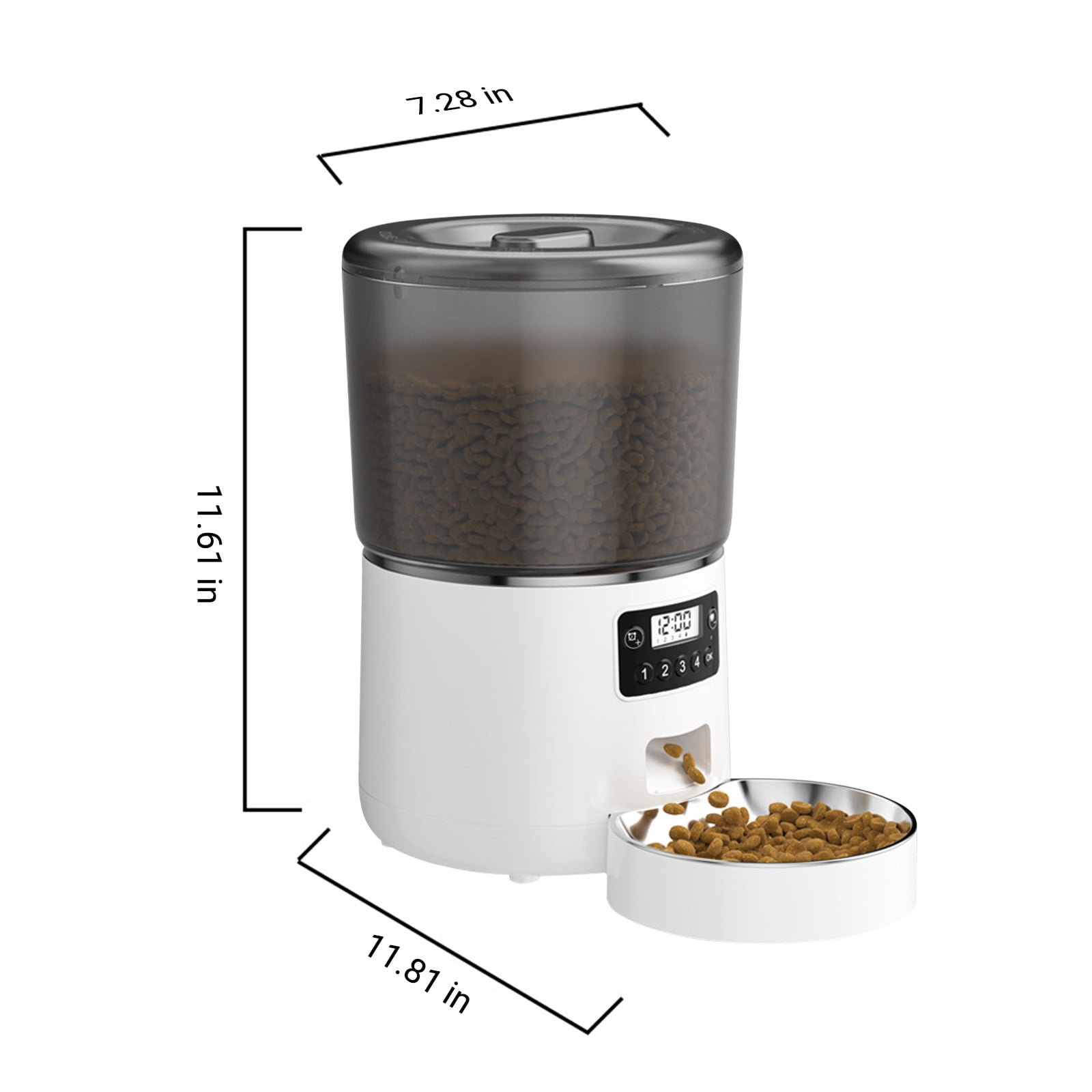 Automatic Pet Feeder, Cat Feeder Flexible Schedule Timer, Auto Feeder Dry Food Dispenser, Timed Feeder with 1-4 Meals per Day, 4L Capacity, Dual Power Supply