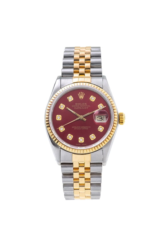 Pre-Owned Two Tone Rolex Datejust 16013 36mm Red Dial