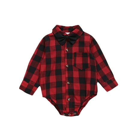 

Kucnuzki Baby Boy Winter Clothes 12 Months Baby Boys Casual Bodysuits 18 Months Long Sleeve Checked Prints Gentle Styling Lapel Collar Causal Romper Bodysuits Red