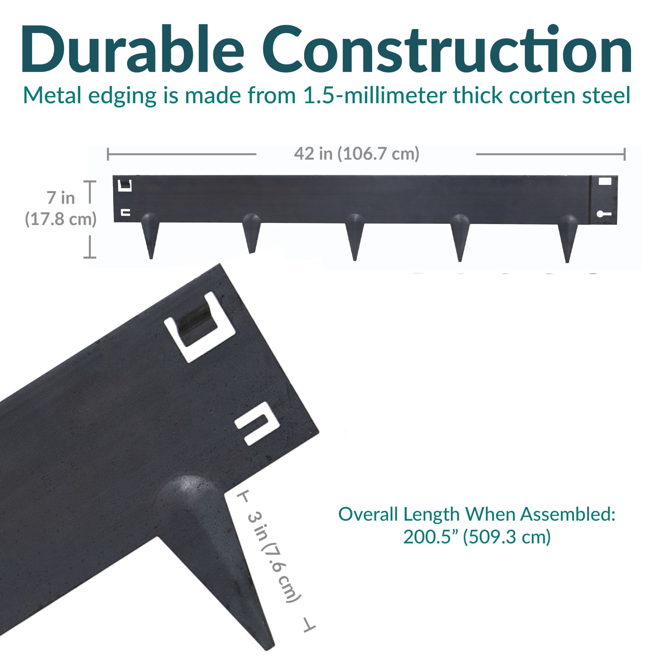 Sunnydaze 7" x 42" Gray Steel Landscape Edging Border (5 Pack)