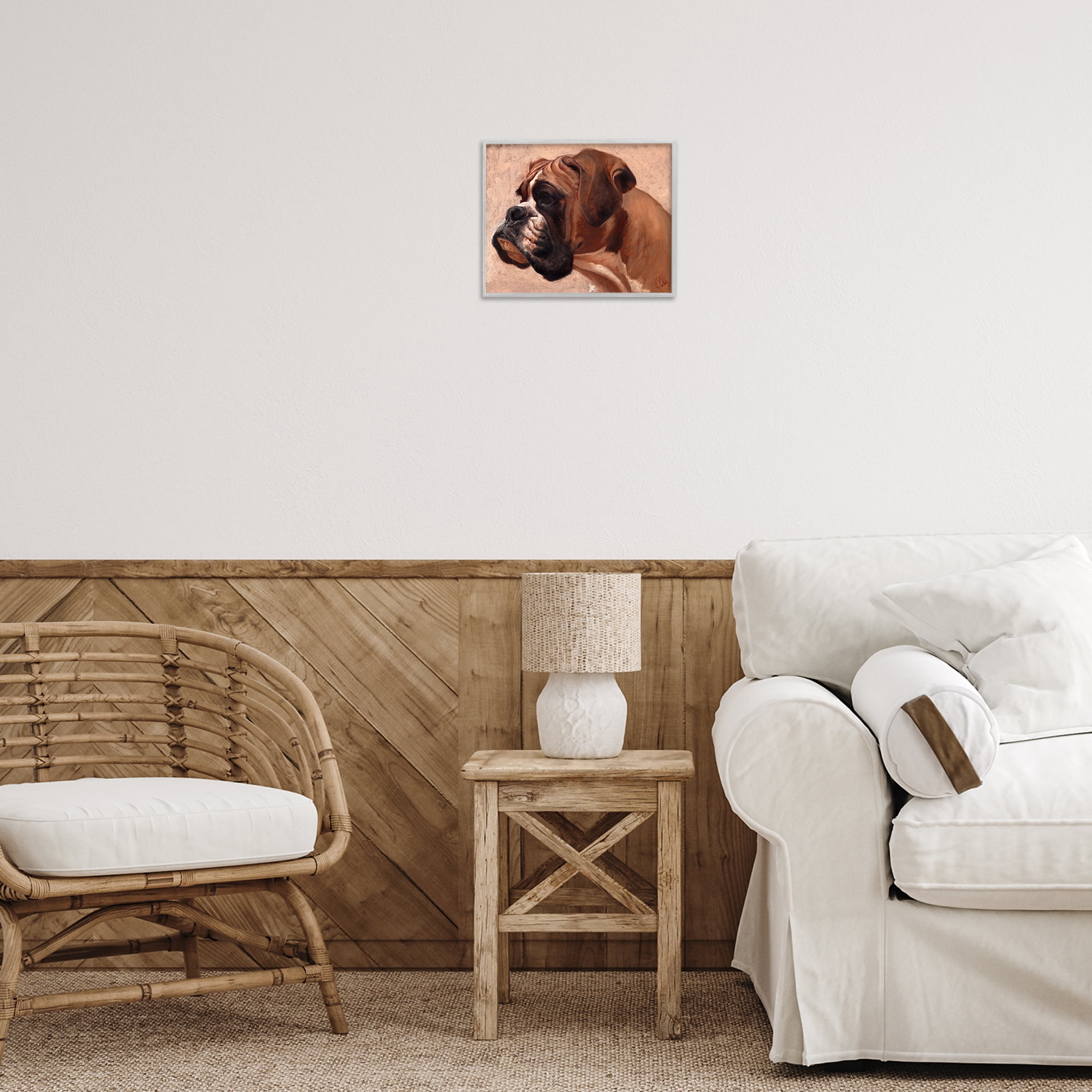 Stupell Industries Boxer Dog Neutral Portrait Animals & Insects Painting Gray Framed Art Print Wall Art, 14 x 11