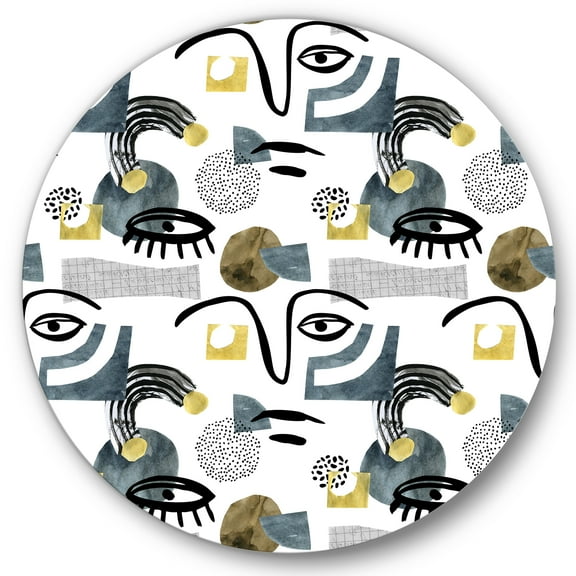 Designart 'Collage of Eyes And Doodles In Contemporary Style I' Modern Circle Metal Wall Art 36x36 - Disc of 36