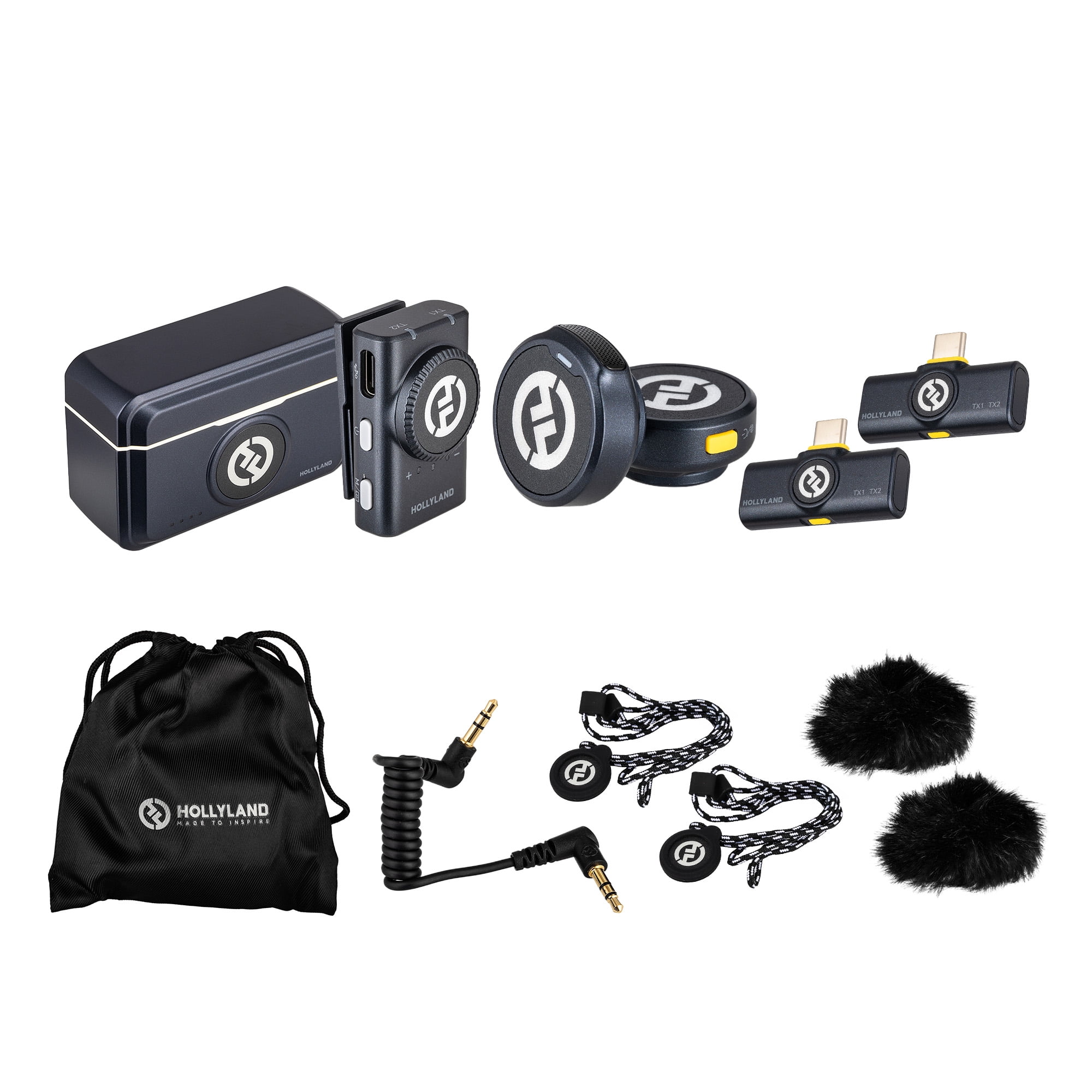 Hollyland LARK M2 DUO Wireless Lavalier Microphone System for Camera/iPhone/Android/Laptop 2-Person, 2.4GHz Clip-On Mic with Noise Cancellation 30Hr Battery For Vidoe Recorning and Streaming Bundle