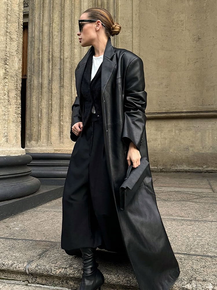 Amazon Abrigo Largo Cuero Negro Mujer Abrigo De Piel De Visón De