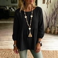 thumbnail image 3 of Setooff Cotton Linen Peplum Long Sleeve Blouses for Women, Round Neck Raglan Shirred Shirts, Solid Loose Plus Size Casual Fall Tops for Women, 3 of 8
