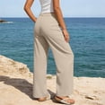 thumbnail image 3 of Womens Summer Palazzo Pants Wide Leg Loose Fit Flowy Beach Trousers Pleated Elastic Waist with Pockets for Travel,Beige,XXL, 3 of 8