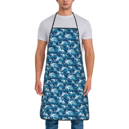 

Zeuib Sea Water Wave Print Unisex Waterproof Aprons Cooking Aprons for Kitchen Gardening and Salon Water & Oil Resistant