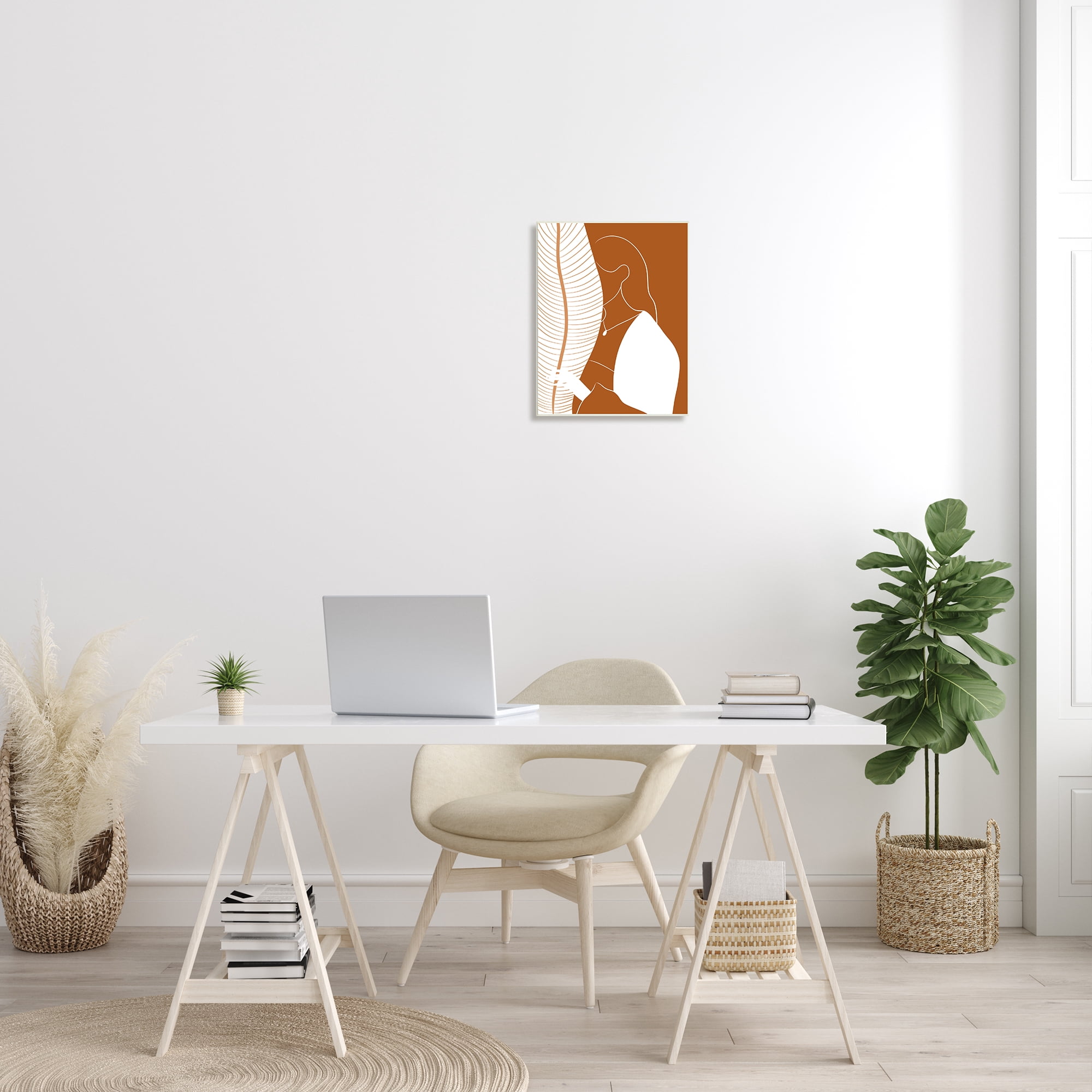 Stupell Indtries Woman Behind Palm Leaf Abstract Portrait Orange White,13 x 19,Design by Birch&Ink