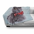 thumbnail image 3 of Cat Soft Flannel Fleece Blanket, Tuxedo Grey Scottish Fold Theme White Polka Dots Tie Bow Funny Illustration, Cozy Plush for Indoor and Outdoor Use, 50" x 60", Pale Blue Purpleblue, by Ambesonne, 3 of 6