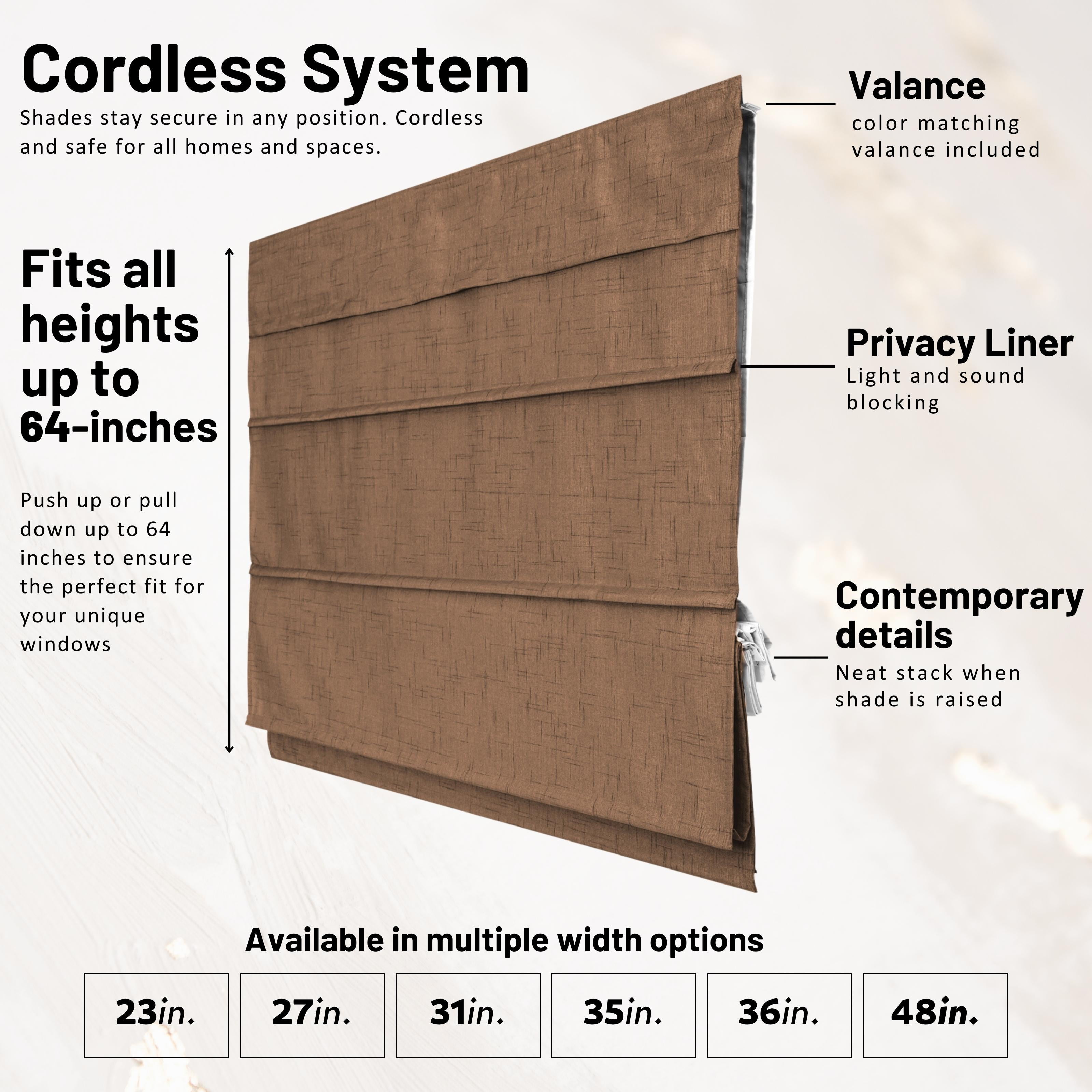 Chicology Cordless Roman Shades, Cafe (Blackout), 27"W X 64"H