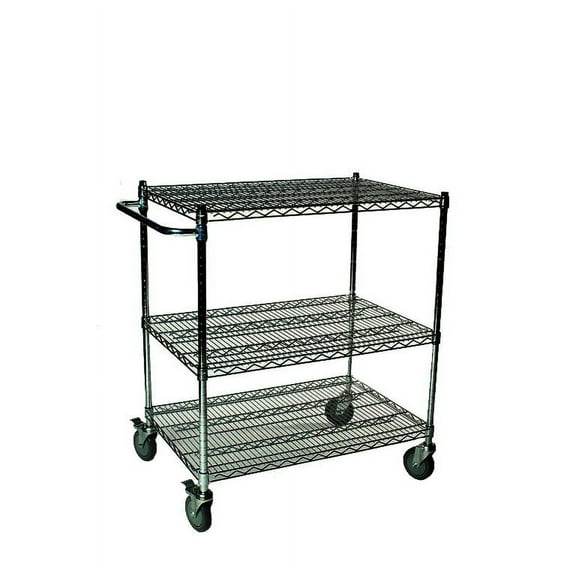 24" Deep x 72" Wide x 39" High 3 Tier Black Wire Shelf Cart