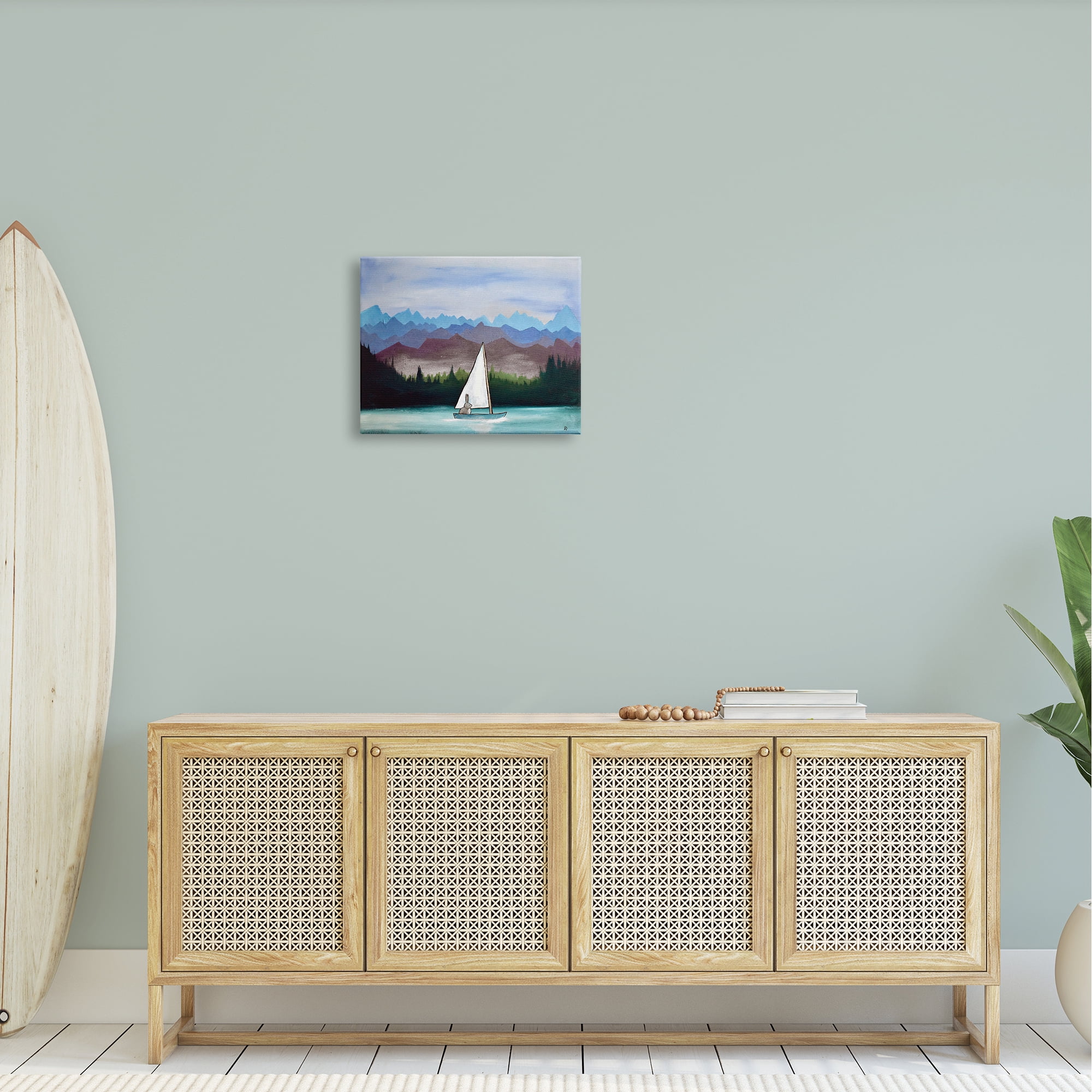 Stupell Industries Bunny Rabbit on Sailboat Vivid Distant Mountain Peaks Painting Gallery Wrapped Canvas Print Wall Art, Design by Andrea Doss