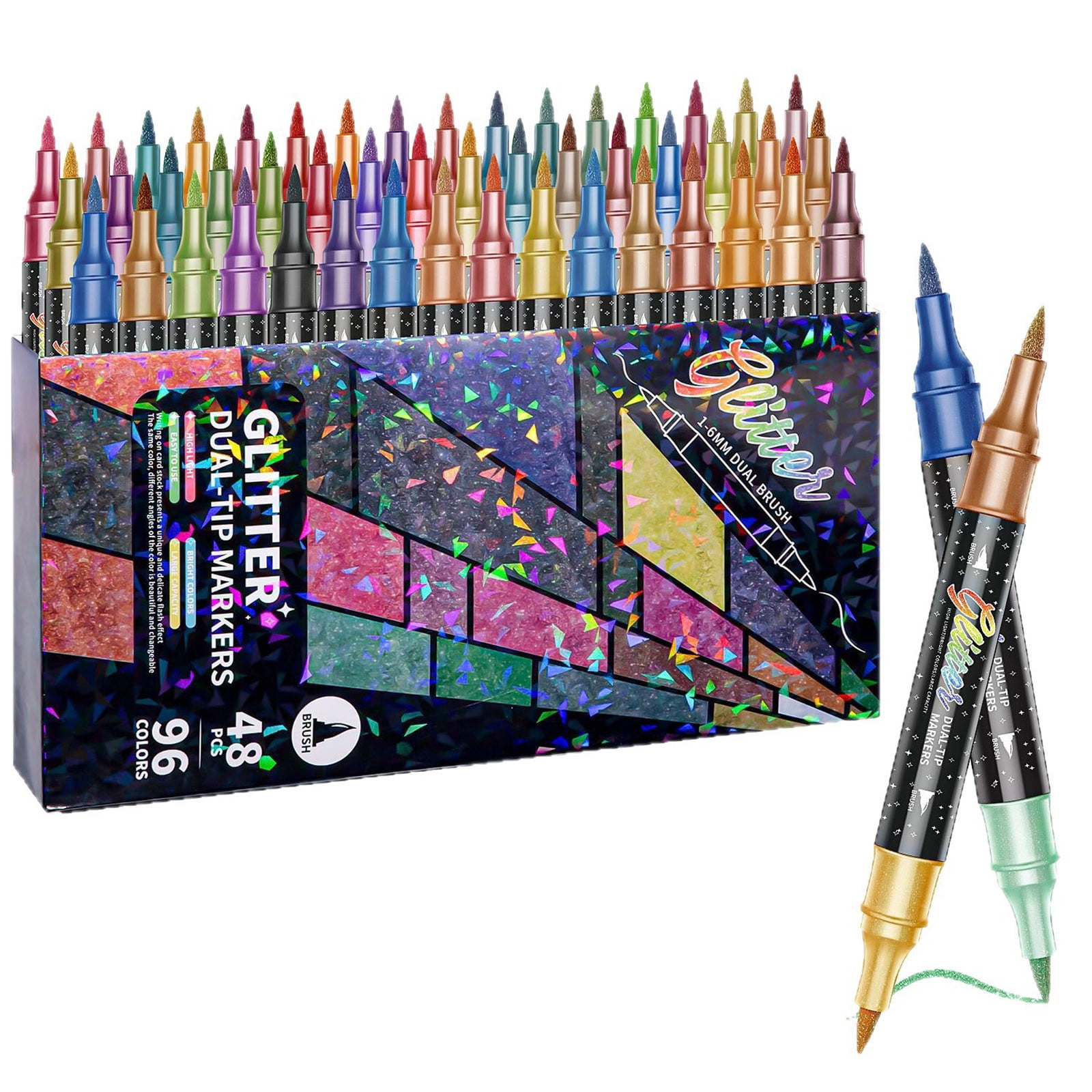 96 Colors Glitter Effect Brush Markers Pens, Glitter Markers Pens Dual Tip, Glitter Brush Markers Glitter Paint Pens, for Cards DIY Crafts