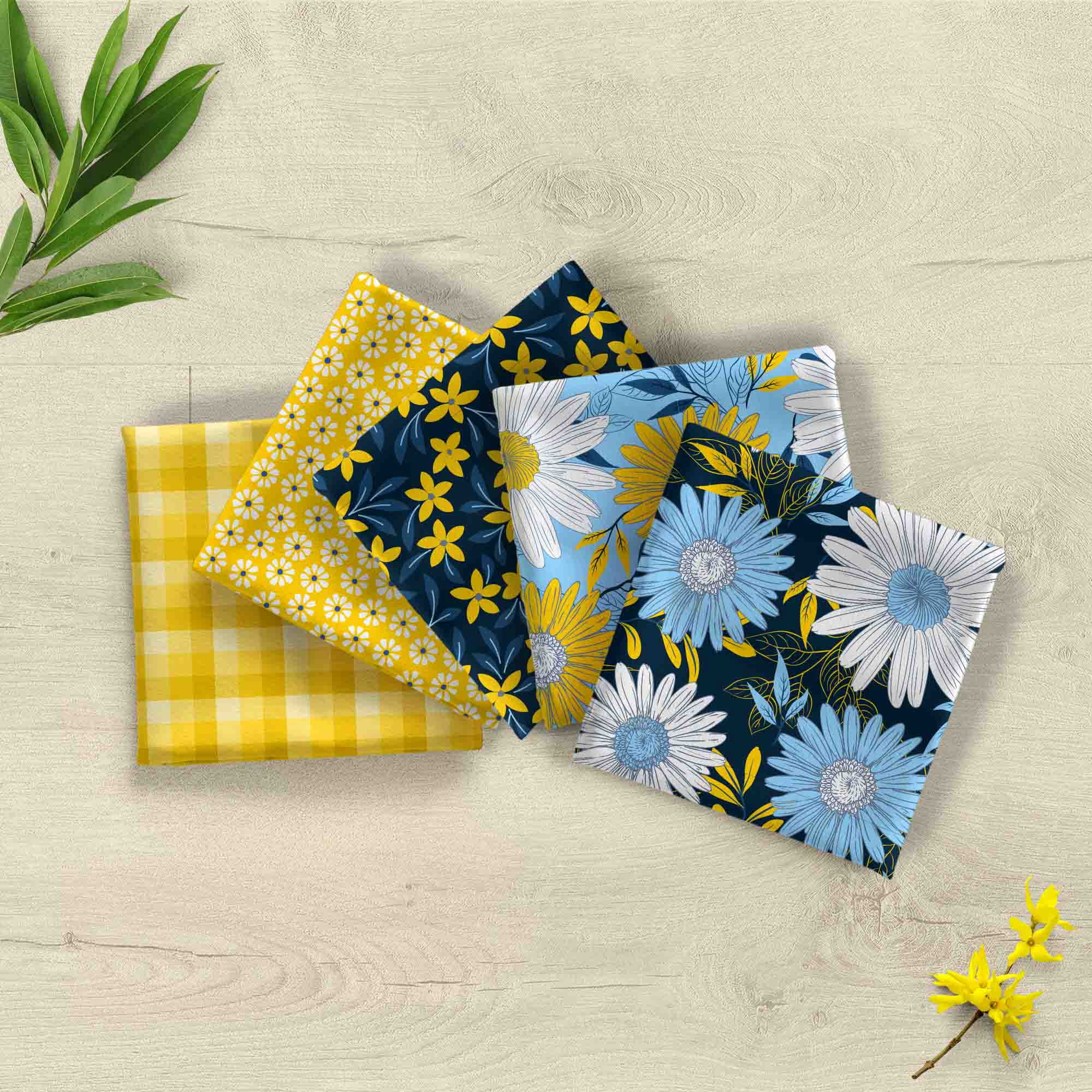 (3 pack) David Textiles 18" x 21" 100% Cotton Darling Daisy, Multi-color, for Quilting & Sewing, 5 Pieces