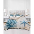 thumbnail image 3 of Blue Beige Coastal Queen Size Down Alternative Comforter,Lightweight Comforter Quilt Bedding Set with Pillow Shams Summer Beach Nautical Shell Coral Starfish Bed Comforter Duvet Insert 90"x96", 3 of 7