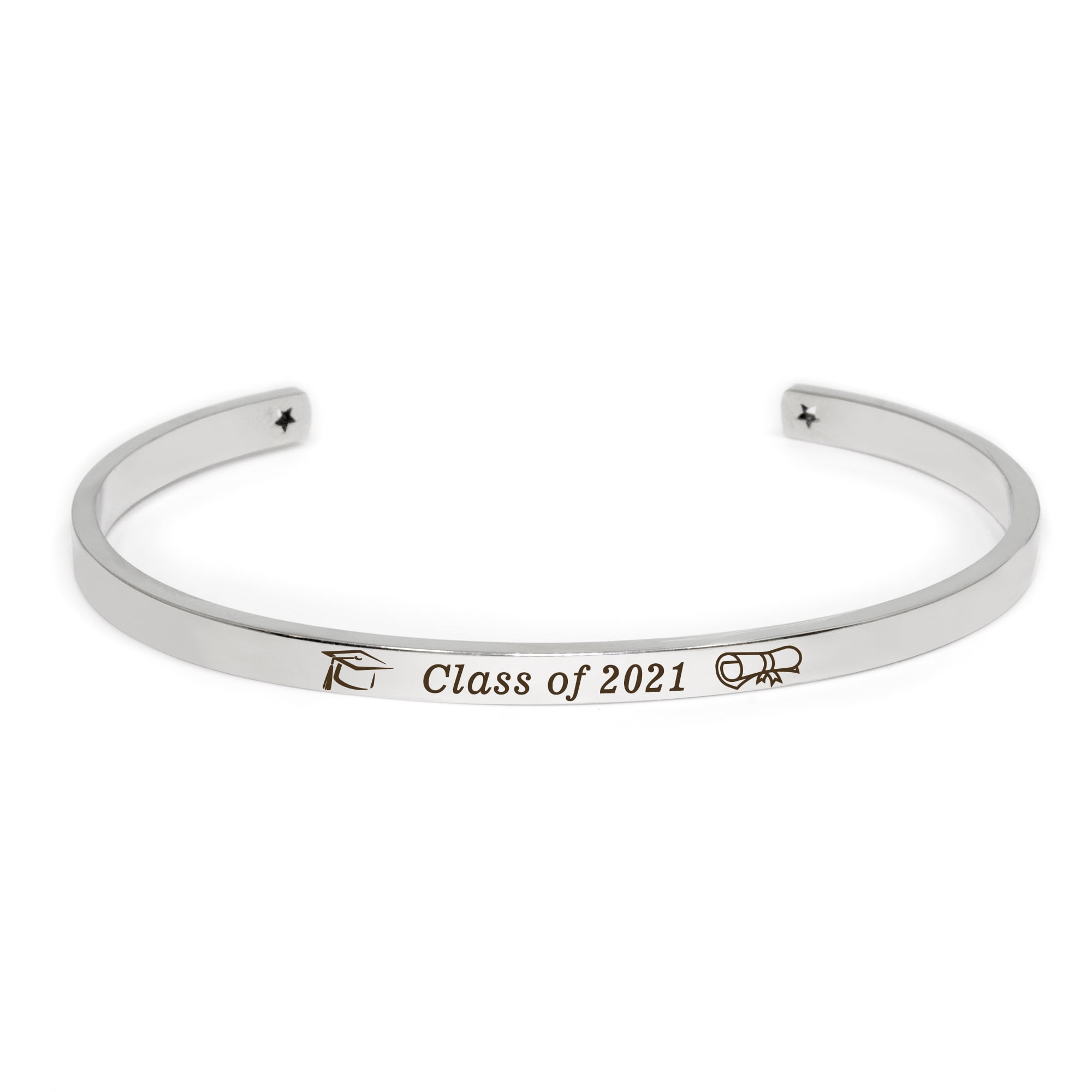 "The future belongs to…" Silver Stainless Steel Graduation Theme Hidden Message Gift for Her Cuff Bracelet with Gift Set