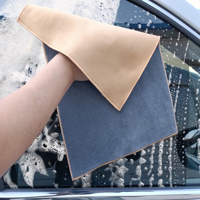 Toalla de limpieza de gamuza y fibra fina con diseño de doble cara para accesorios de coche, paño de limpieza súper absorbente para lavado, secado y pulido de gamuza.