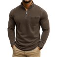 thumbnail image 2 of Men's Fashion Solid Color Retro Casual Washed Quarter Zipper Pocket Long Sleeve T-Shirt, Polo Style Top for Daily Wear, Casual Outings and Weekend Style,Coffee,M, 2 of 5