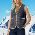 thumbnail image 6 of Kilaqueen Plus Size Womens Fleece Lined Vest Casual Lightweight Sleeveless Button Down Striped Jacket Gilet Warm Sherpa Coat with pockets Teddy Outerwear, 6 of 6