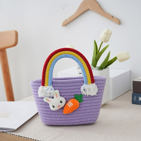 YHAICO Easter Candy Eggs Small Flower Basket Easter Basket Stuffers Carrying Basket Baskets with Handle Colorful Fillable Egg Surprise Easter Desktop Sundry Snack Organizer Basket Woven
