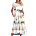 thumbnail image 2 of Dress Robes pour Femmes Été 2024 Surdimensionné Col Rond Manches Courtes Mi-Mollet Double Poche Rayé Imprimé Manches Courtes Col Rond Dress 50% de Réduction Liquidation!, 2 of 5