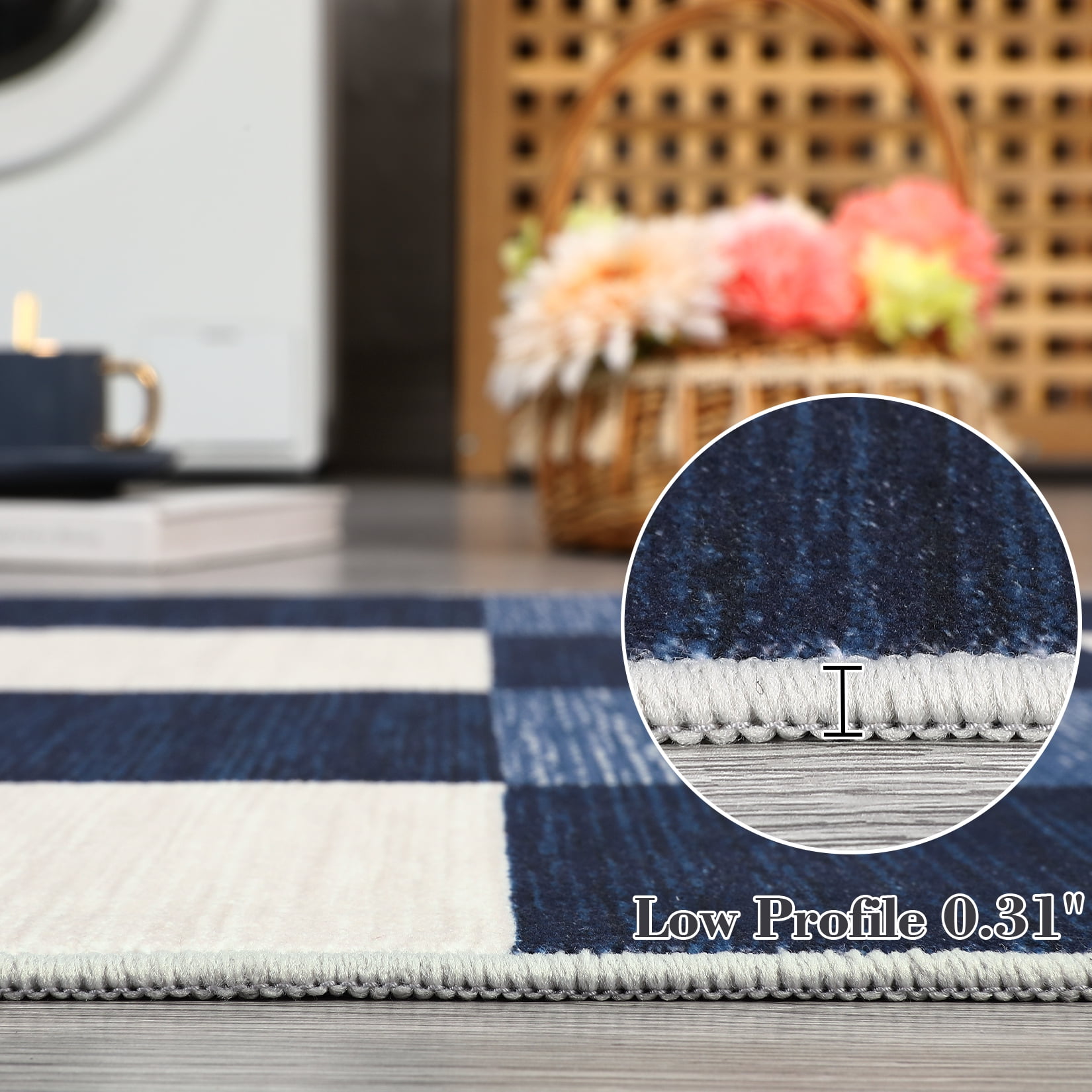 Garvee 8'x10' Living Room Rug Modern Geometric Rug Stain-Resistant Lightweight Rugs Plaid Rugs for Dining Room Home Office, Navy Blue