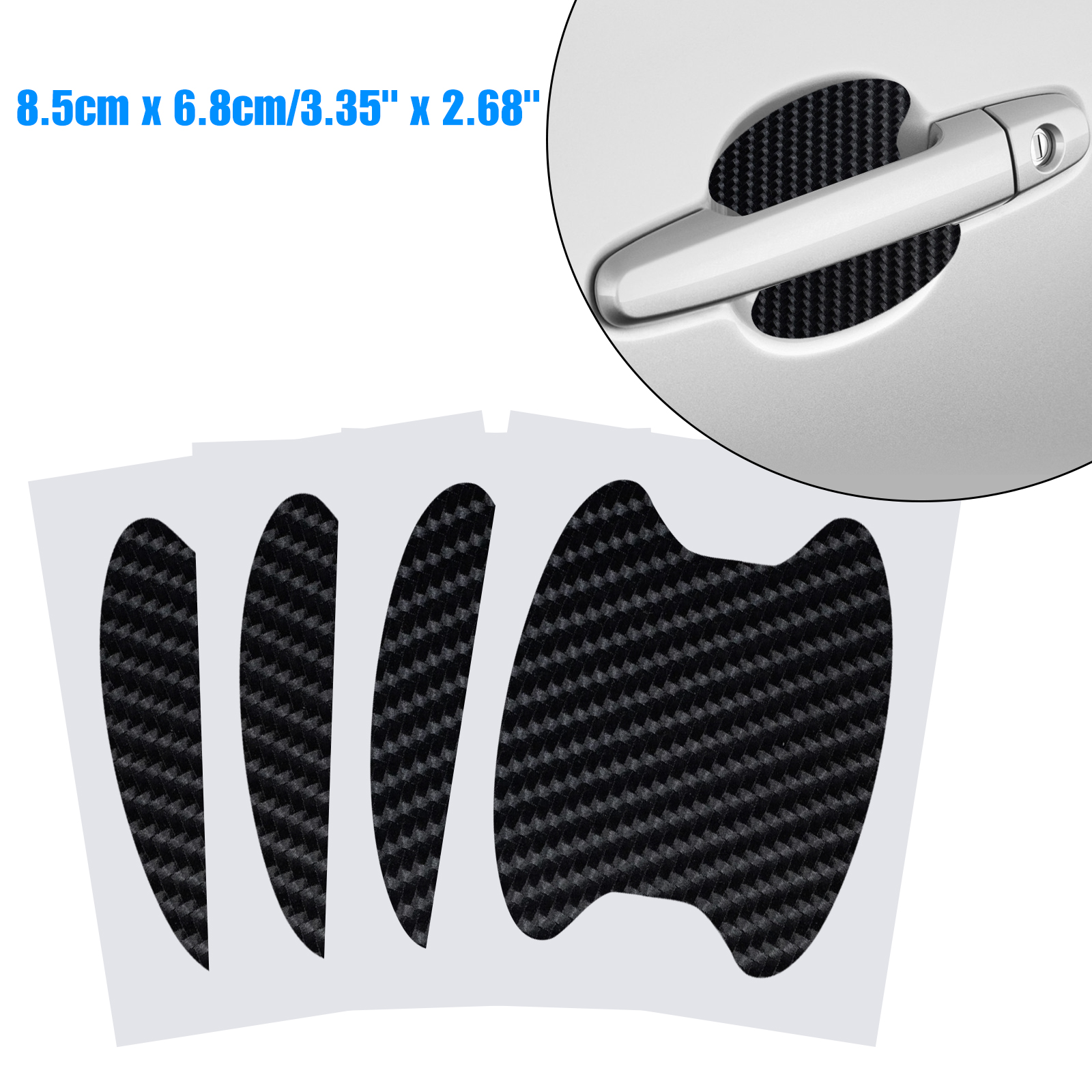 8 PCS Car Door Cup Handle Paint Scratch Protector Sticker,Car Door Handle Safety Reflective Strip, 3D Carbon Fiber Auto Door Handle Scratch Protection Cover Guard Film