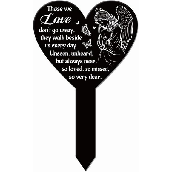 Heart Shaped Angel Butterfly Garden Stake Memorial Remembrance Plaque Stake for Cemetery Acrylic Waterproof Sympathy Garden Stakes for Yard Grave Cemetery Black DIY