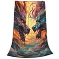 Zufioo Colorful Wave Dragon Head Fleece Blanket Queen Size,Plush Bed