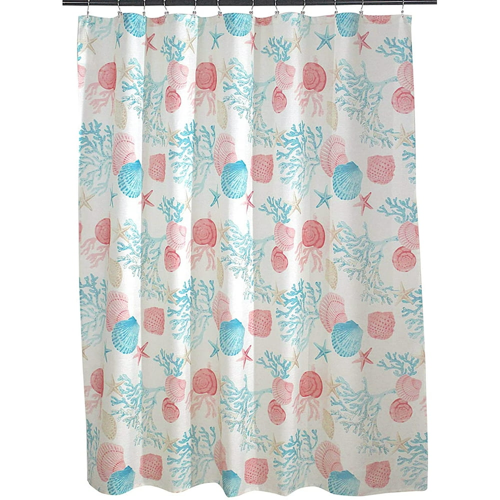 Ocean Life Beach Shells Fabric Shower Curtain Coral Sea Urchins