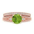 thumbnail image 2 of 1.99 ct Brilliant Round Cut Natural Peridot 14k Rose Gold Solitaire with Accents Engagement Bridal Wedding Ring Band Set size 9.25, 2 of 7