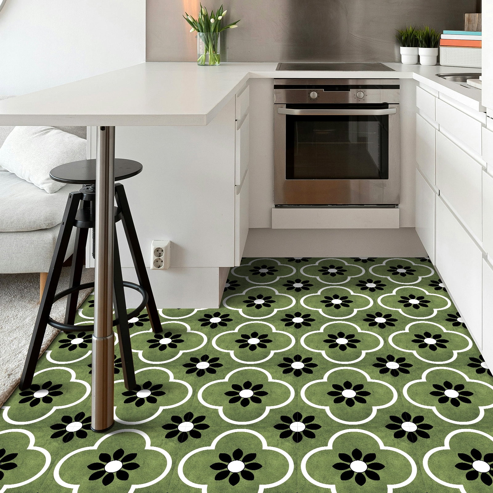 DEWOO Peel and Stick Floor Tile, Peel and Stick Flooring Self Adhesive, Waterproof Vinyl Flooring Suitable for Bathroom, Kitchen, Green(12 x 12 In, 10PCS)
