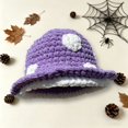 thumbnail image 2 of Mushroom Crochet Bucket Hat with White Dots, Adult Knit Winter Beanie, Cute Cold Weather Headwear, 2 of 5