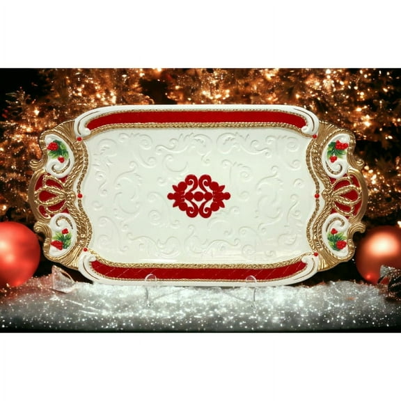 Ceramic Christmas Fantasia Platter 19.5 x 10.25 Kitchen