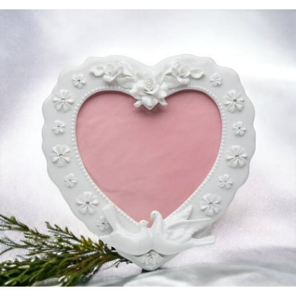 Ceramic Heart Frame with Flowers and Doves 7.75 x 8 Wedding Anniversary Decor