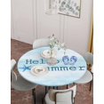 thumbnail image 4 of Hello Summer Beach Flip-flops Starfish Fitted Round Tablecloths Elastic Edged Table Covers 55"-60",Watercolor Blue Texture Waterproof Dining Room Kitchen Table Cloth for Holiday Party Tables Decor, 4 of 8
