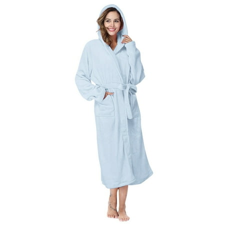 

JDEFEG Towel Bathrobe 2Xl Women Hooded Bathrobe Lightweight Soft Plush Long Flannel Sleepwear Hooded Bathrobe Plush Long Warm Robe With Belt Robe For Women Plush Blue L
