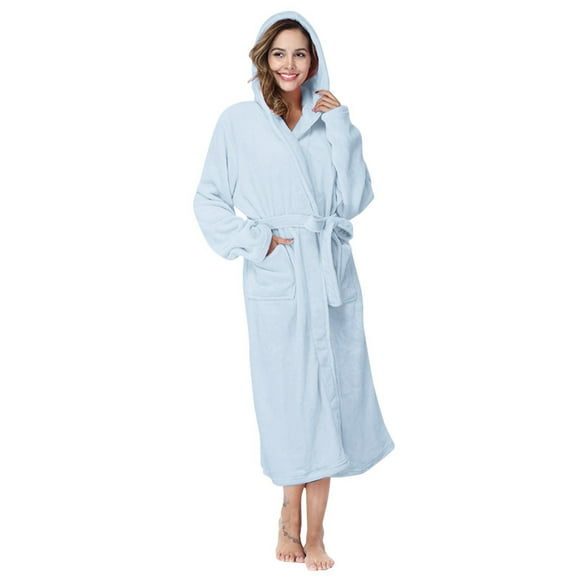 UANWENN Women Hooded Bathrobe Lightweight Soft Long Flannel Sleepwear Hooded Bathrobe Long Warm Robe with Belt Womens Fuzzy Robe Short Japanese Kimono Robe plus Size Silk Robes for Women Robe for