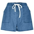 thumbnail image 4 of QUNYINEY Mid Rise Denim Shorts for Women Casual Blue Wide Leg Bermuda Shorts Summer Drawstring Elastic Waist Relaxed Fit Jean Shorts, 4 of 6