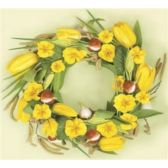 Yellow Spring Wreath Decorative Floral Lunch Paper Napkins, 40 pcs