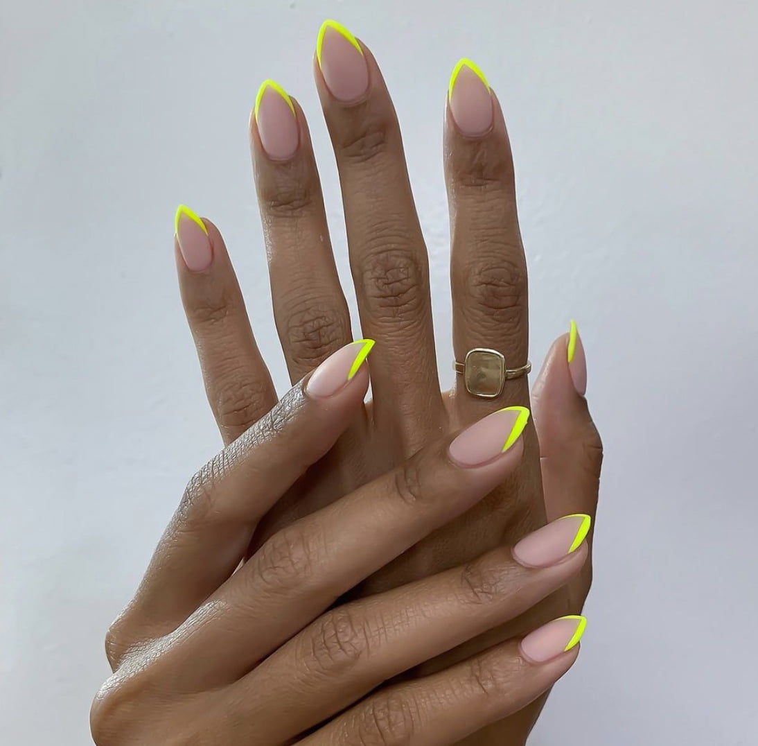 Fofosbeauty 24 pcs Almond Nails Designs 2022, Medium Press on Nails French  Tip Nails, V Sharp Yellow - Walmart.com