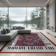 thumbnail image 2 of ODIKA 8'x10' Washable Area Rug Music Note Cd Guitar Motifs Piano Keyboard Border Disc Shape for Dining Room, Large Office, Lounge, Non-Slip Chair-Friendly Mat, 2 of 7