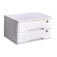 thumbnail image 3 of Caja de almacenamiento de escritorio de madera con cerradura, organizador de escritorio de 2 niveles, resistente Blanco, 3 of 9