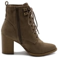 thumbnail image 5 of Ollio Women's Shoes Faux Suede or Faux Leather Lace Up Stacked High Heel Ankle Boots SSB09, 5 of 5