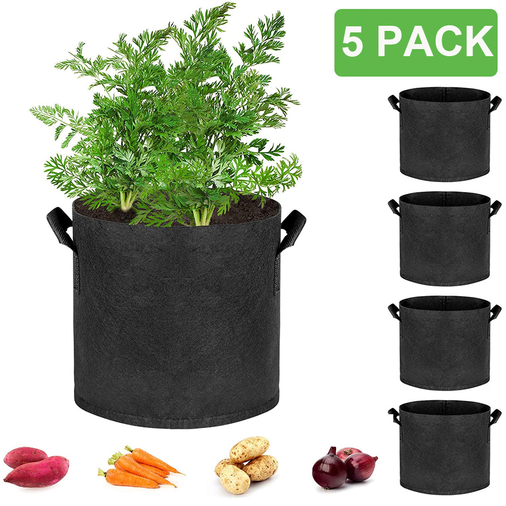 Lawnite 5 Pack 1/2/3/5/7/10 Gallon Grow Bags NonWoven Aeration Fabric Pots with Handles and Access Flap, Garden Vegetable Planting Bags for Potato Tomato and Fruits - image 1 of 7