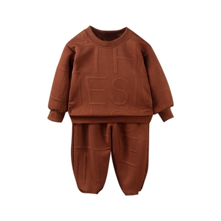 AHTJRT Kids Sweat Suit Fashion 2 Pieces Letter Print Athletic Running Sets Crew Neck Sweatshirt and Tapered Joggers Pants Outfits Coffee 10-11 Years