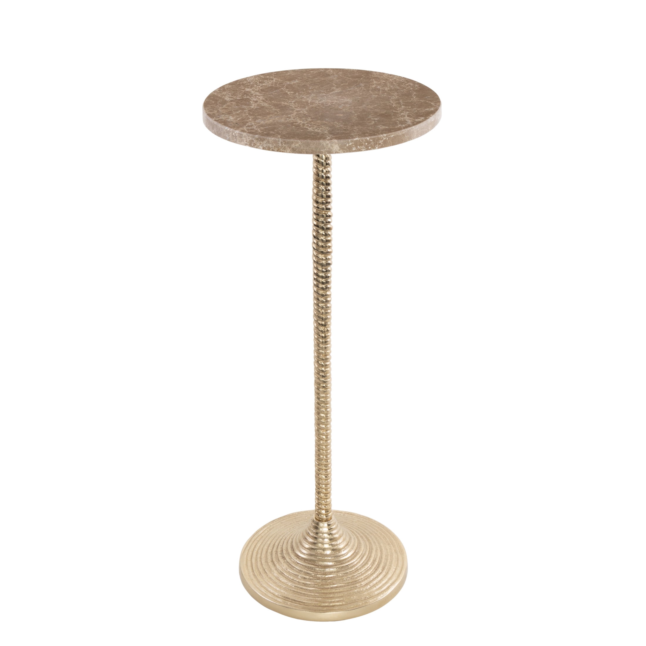 DecMode 10" x 25" Gold Aluminum Metal Pedestal Accent Table with Beige Marble Tabletop, 1-Piece